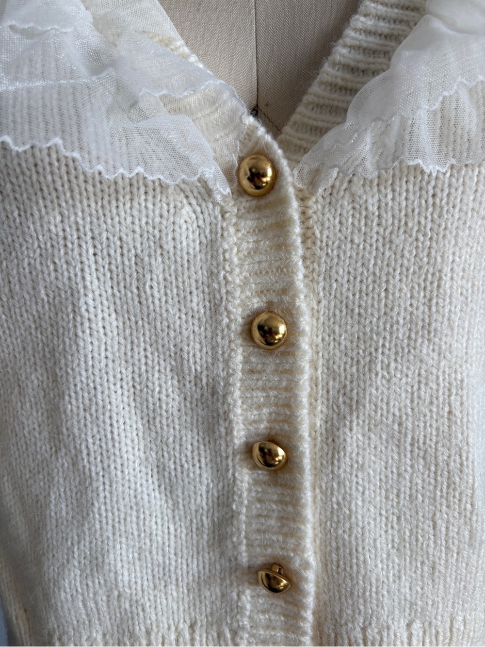 $229 New For Love And Lemons “Aster” V-Neck Cardigan in Cream Sz Small - Picture 6 of 13